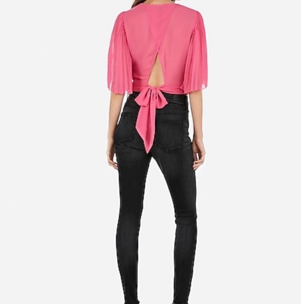 Express Pink Pleated Kimono Sleeve Surplice Wrap Blouse (NWT) - Picture 3 of 6